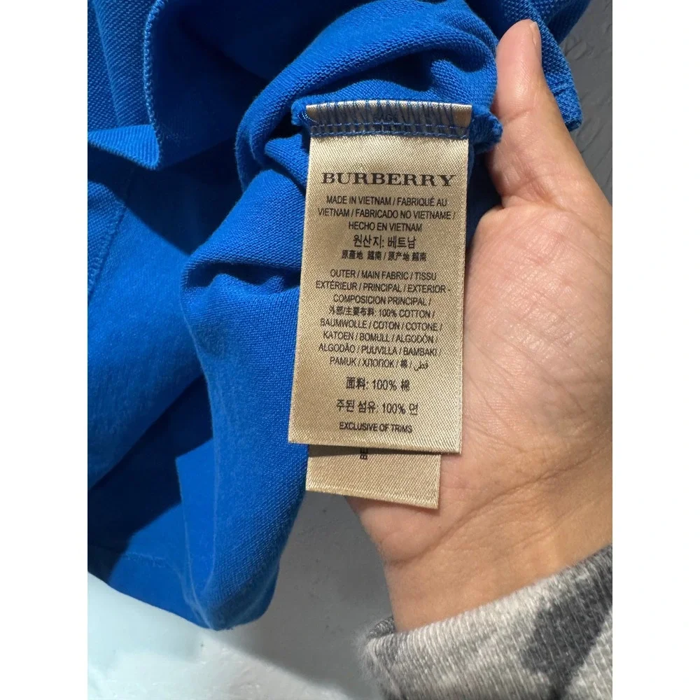 Burberry London England Mens Blue Pique Cotton Polo Shirt Large 3974314
